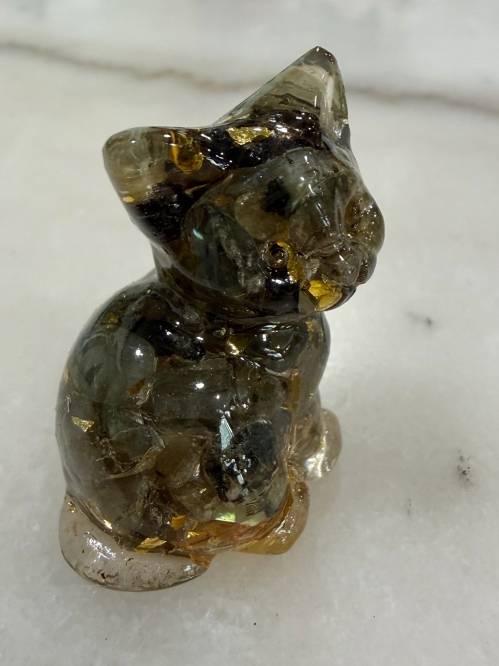 Handmade Resin Cat Figurine Black Gold Crystal Mini Statue Spiritual Decor Gift